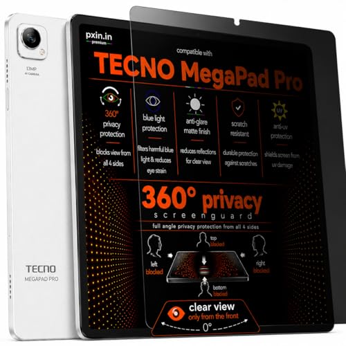 Image of Pxin 360 Pro Privacy Screen guard compatible with Tecno MegaPad Pro | Anti Glare | Anti UV | Anti Blue | Anti Reflection | Privacy Filter | Unbreakable Build