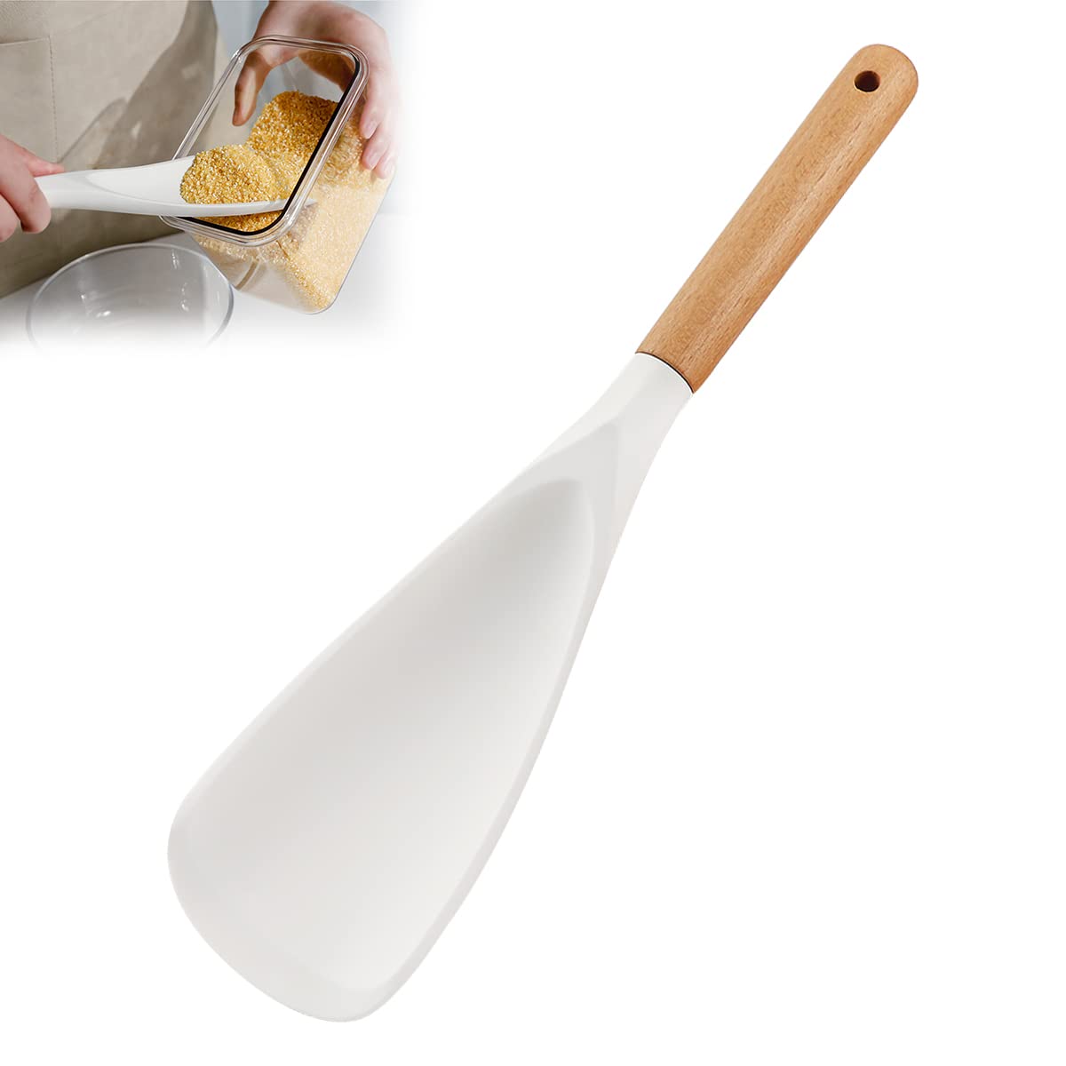 DOERDO Silicone Rice Paddle Rice Spoon Nonstick Rice Spatula Cooking Utensil for Sushi Rice Mashed Potato, 11.4" x 2.8"