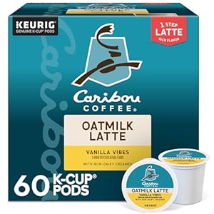 Caribou Coffee Vanilla Vibes Oatmilk Latte, One Step Latte Single Serve Keurig K-Cup Pods, 60 Count (6 Packs of 10)