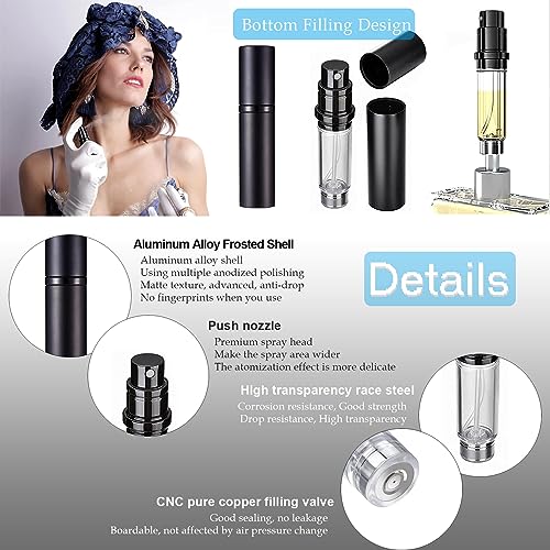 POTWPOT Refillable Travel Perfume Atomizer, 2 Pack 5ML Atomiser Perfume Spray Bottle Travel Size Perfume Bottle Travel Accessories (Black & Purple) - Image 3