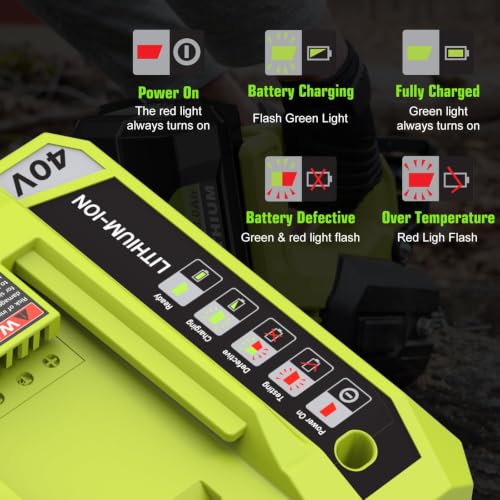 Image of 2-Pack 8000mAh 40 Volt OP4060 Replacement for Ryobi 40V Battery 8.0Ah Compatible with Ryobi 40 Volt Lithium Battery OP40602 OP40601 OP4060A1 OP4026A OP4075A (Green-3P)