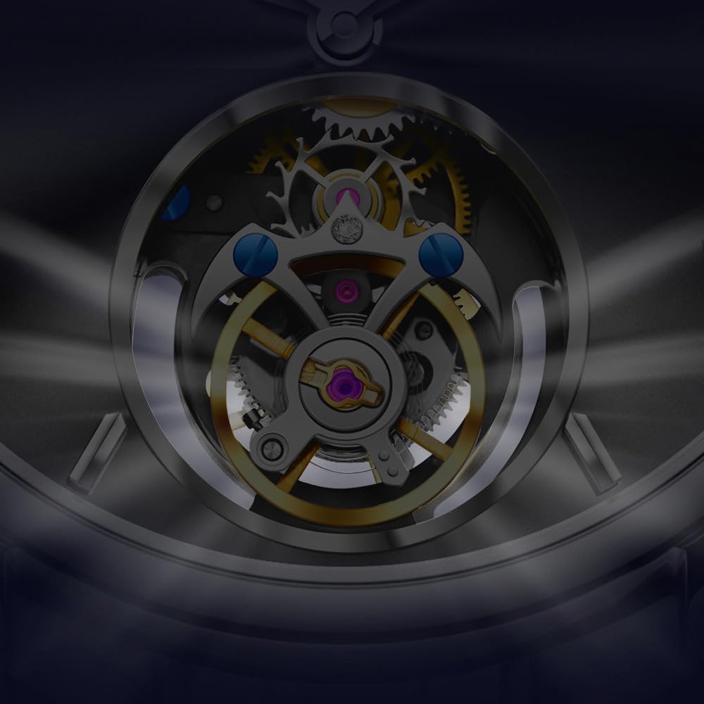 Tourbillon - Reloj mecánico de cuerda para hombre, diseño de esqueleto, impermeable, reloj de pulsera de negocios de zafiro, doble cara, hueco, patrón chino, significado rico y respetuoso