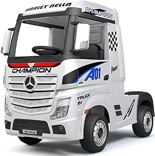Electric Kids Ride On Lorry & Lorry Attachement Trailer, 12V Battery Powered, 2.4G Parental Remote Control, for 3-6 Years, Licenced Mercedes Truck, LED Lights, Aux Input (White)