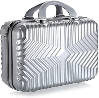 BSTKEY Portable Makeup Travel Case, Hard Shell Cosmetic Case Hand Luggage Bag Organizer, Mini ABS Carrying Suitcase for Women Girls, Silver