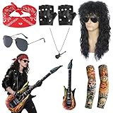 Topsvllcly 7 Pcs 80s Outfit for Men Funny Halloween Costumes Rockstar Costume Punk Costume Accessories for Halloween Cosplay Party