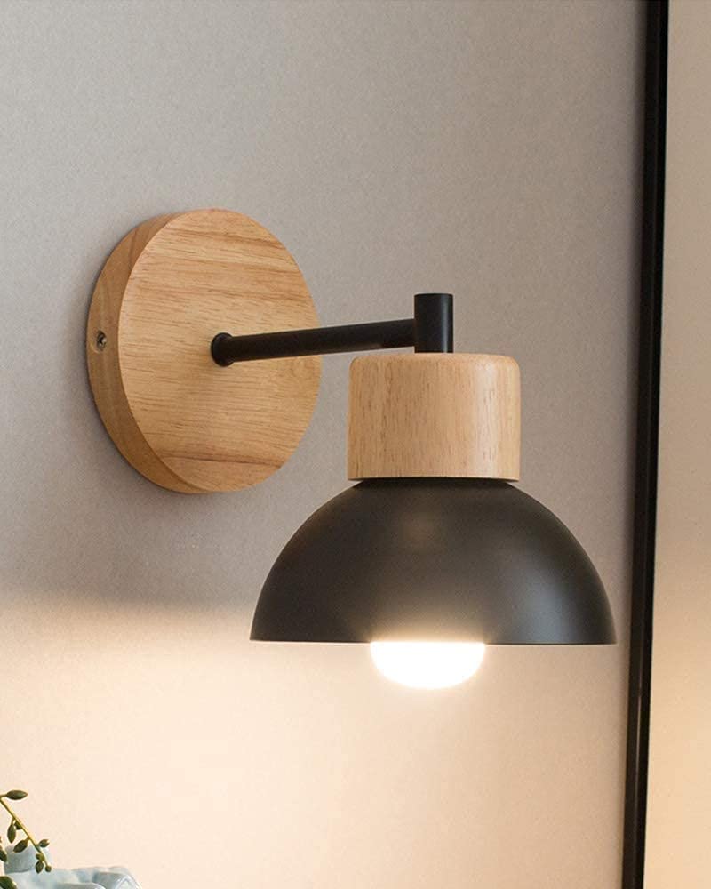 LAKIQ Industrial Farmhouse Wall Sconce Lighting Fixture Wooden Base Indoor Rustic Wall Lamp Light With 2 Lantern Lights For Bar Restaurant