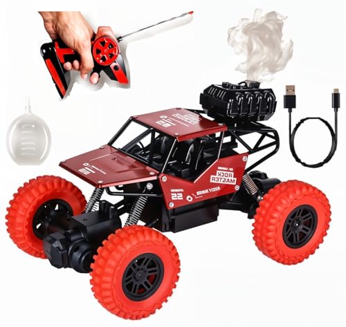 Image of Remote Control Rock Crawler Car for Kids | 4WD Off Road RC Car with Rechargeable Battery, High Speed Motor, Shock Absorber, Light | All Terrain Monster Truck Toy for Boys Girls