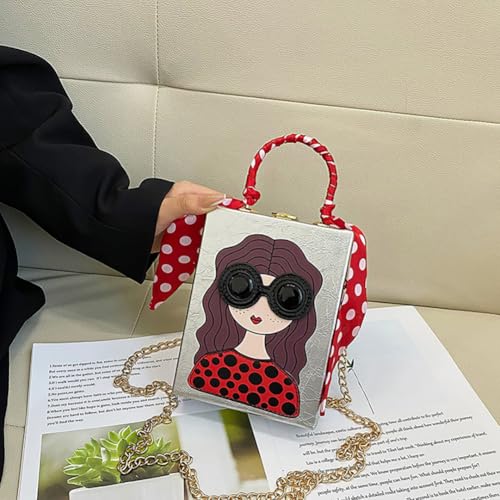 Novelty Unique 3D Lady Face Box Shaped Handbag, PU Leather Top Handle Shoulder Bag, Funky Fashion Crossbody Satchel Purse2