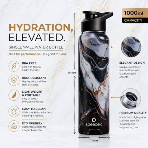 Image of Speedex Stainless Steel Water Bottle 1 Ltr (1000ml), BIS Approved, Leak-Proof Sipper Cap, Salt & Papper Printed Design, Office, School, Travel, Daily Use, Men, Women, Boys, Girls, Kids, Set of 3