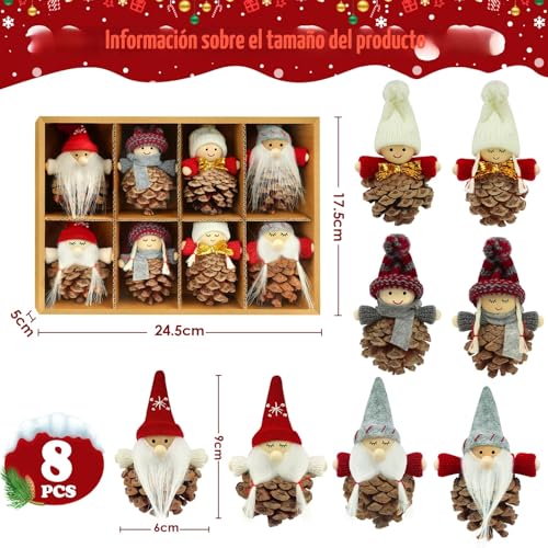 Miniatura 2 de Kazate Gnomo Adornos De Navidad, Duendes Colgante Para Decoracion Árbol De Navidad Regalos, 8 Piezas Linda Gnomo Naturales Piñas Muñecos Adornos Navideños Para Arbol Manualidades