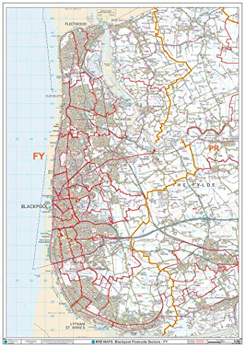 Carte murale à code postal Blackpool FY Papier haute précision pour bureau