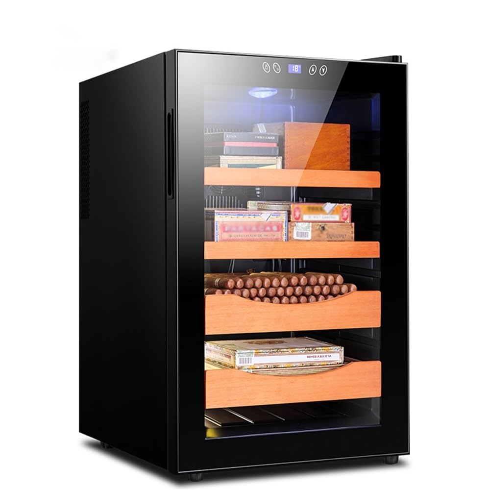 Touch Control Electronic Cigar Cooler Humidor for 300~400 Cigars, Spanish Cedar Wood Shelves/Tray, Cigar Humidor Cabinet Fridge for Men