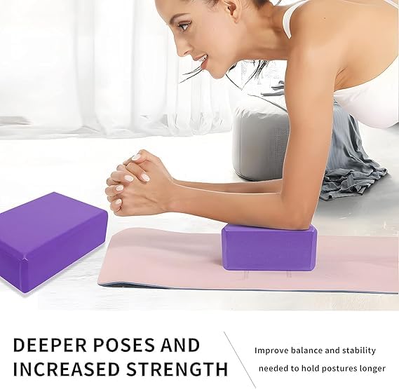 Image of Density EVA Foam Yoga Block Set, 2 Pack, Non-Slip Surface, Beveled Edges, Multi Colour