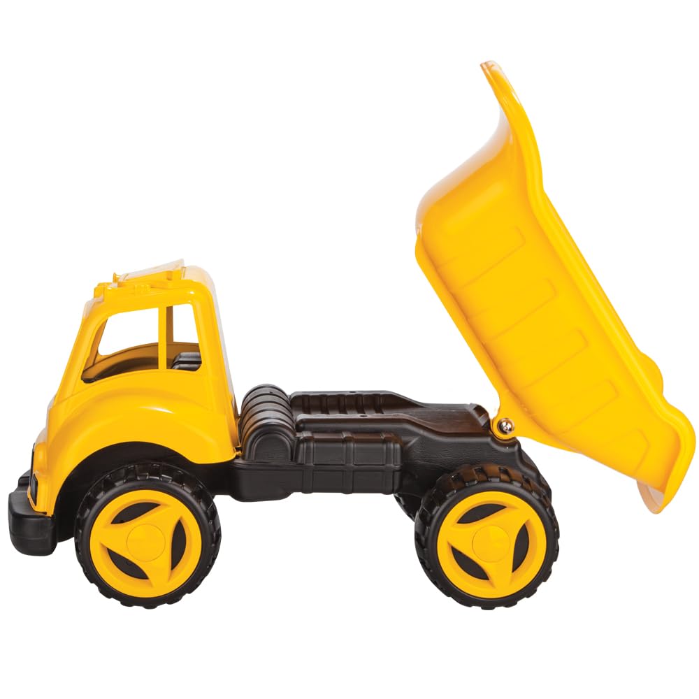 JAMARA 460269 - Sandkastenauto Dump Truck XL - ca. 40 Kg Ladekapazität, Ladefläche kippbar, Robustes Kunststoffgehäuse, gelb