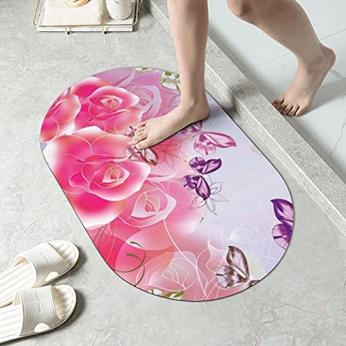 Tapis de bain rose et papillons en diatomée pour une douche moderne