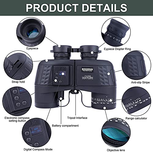 7x50 Marine Fernglas für Erwachsene, wasserdichtes Fernglas mit Höhen- und Luftdruckkompass auf LCD-Bildschirm… – Bild 3