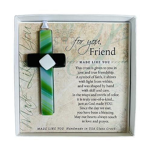 Religious Gift for Friend - Handmade in USA Glass Cross with Sentiment - Your Friendhsip is A Blessing - Celebrating Friendship- Friendship Day Gift - Christian Gift for Friend
