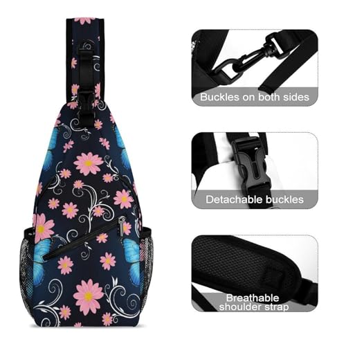 Fashion Chest Bag, Shoulder Bag, Dress Decor Sling Backpack, Casual Day Pack For Men And Women Blue Butterfly3