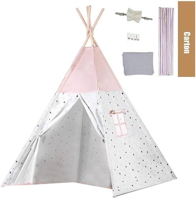 Anttyscar Pink Teepee Tent for Kids Indoor Tents With Inner Pocket,Unique Reinforcement Part - Foldable Play Tent Canvas Childrens Tents for Girls & Boys,Portable Indoor/Outdoor Tipi Play Tent