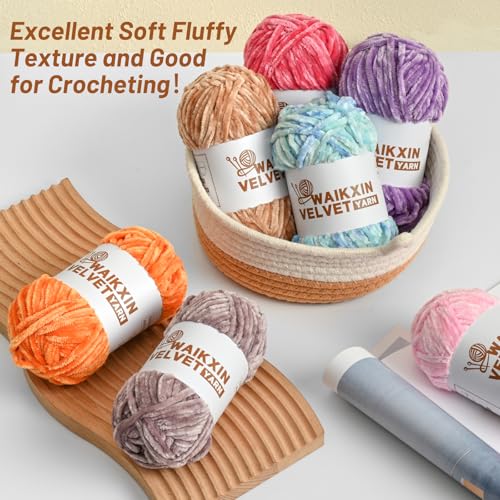Image of 3 Pack Chunky Chenille Yarn for Crocheting, Baby Yarn for Crocheting Soft, Plush Velvet Yarns, 300g (262.4 yds) Fluffy Yarn for Crochet Amigurumi (3 Red)