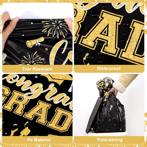 Image of 3 Pack Plastic Graduation Tablecloth, Graduation Decorations Class of 2026 Disposable Rectangle Black and Gold Table Cover, 2026 Gongrats Grad Table Cloths for Graduation Party Decorations, 54x108