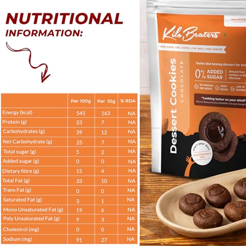 Image of Kilobeaters Chocolate Dessert Cookies 400G (Pack Of 1) | 7G Protein Per Serve | Ready To Eat Tea Time Snack | No Maida & 0% Added Sugar | Keto Friendly Biscuit | Healthy Snacks For Adults & Kids
