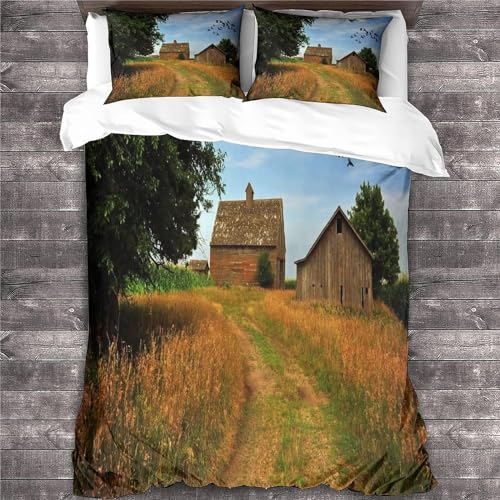 Sezhiqeu Set Copripiumino Singolo Scenario Pastorale, Biancheria da Letto Casale di Campagna in Microfibra Morbida, 3d Copripiumino 135x200 cm e 2 Federe con Cerniera F4231