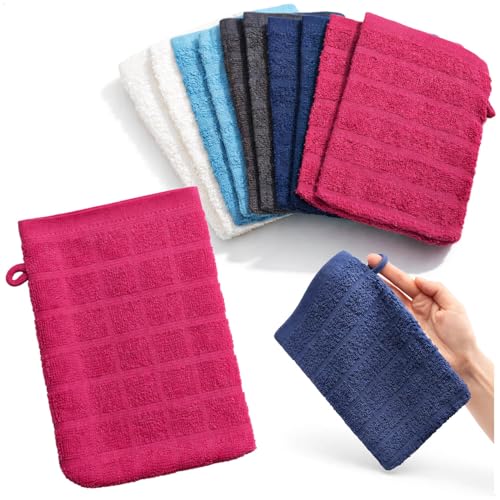 com-four® 10 Gants de Toilette 100% Coton 15 x 21 cm – Linge Doux et Absorbant – Accessoires pour Salle de Bain, Douche, Visage et Soin du Corps (10 pièces -...