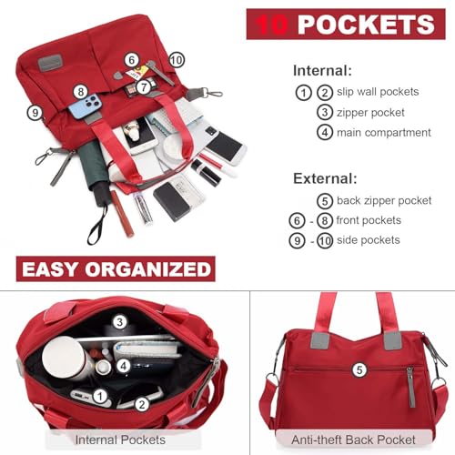 YouNuo Women's Multi-Pocket Tote Bag - Stylish Nylon Shoulder Bag for Nurses and Everyday Use