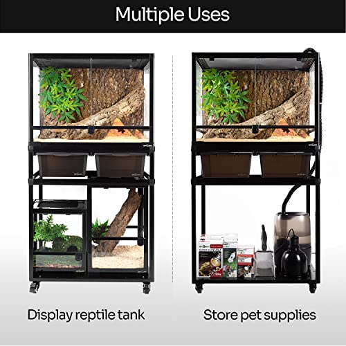 Reptizoo Reptile Tank Stand Terrarium Cabinet With Breeding Boxs For 24”Wx18”D Reptile Aquarium Terrarium, Stackable Breeding Rack With Rolling Wheels #TOP3