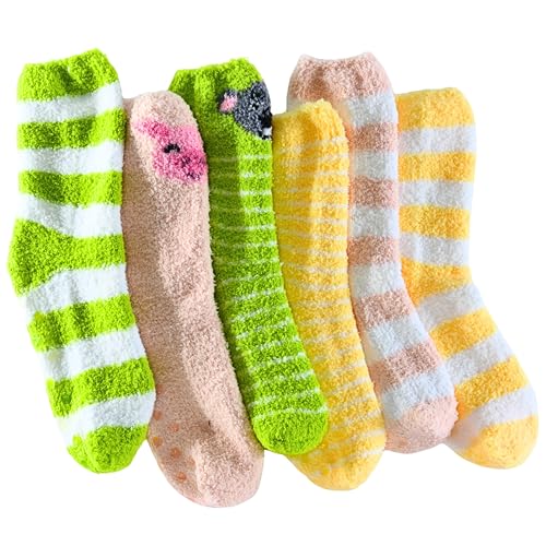 Image of Tipi Toe Womens Fuzzy Crew Socks with Anti Slip Grips Warm Cozy Fluffy Winter Slipper Socks Non Skid Home Socks for Women