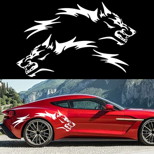 TOMALL Lot de 2 autocollants universels en vinyle imperméable pour carrosserie de voiture - 127 cm - Motif loup - Bandes sportives - Pour SUV, véhicules...