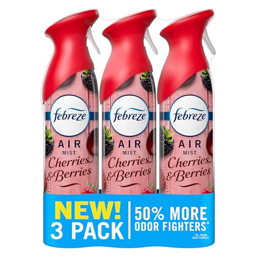 Image of Febreze Air Mist, Air Freshener Spray, Odor Fighting Room Spray, Deodorizer for Home Bathroom Kitchen Office Apartment Dorm Room Classroom, Cherries & Berries Scent, 8.1oz (Pack of 3)