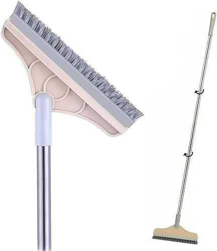 Cepillo de piso 2 en 1 con mango largo, cepillo de lechada, cepillo de cerdas rígidas con escobilla de limpieza con escobilla giratoria de 120 para