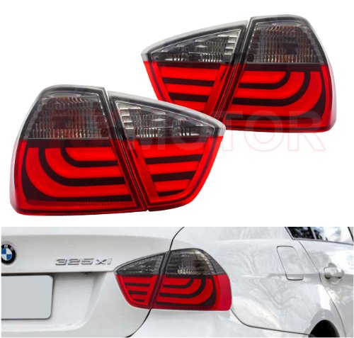 BMW E90 3 Series Sedan Streak Style LED Brake Tail Lights Lamps (Red Smoke)