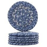 Homespice Denim Jute Woven Coasters 4', Country Coastal Decor, Set of 6, Blue - Durable, Absorbs Moisture, Easy to Clean and Protects Furniture