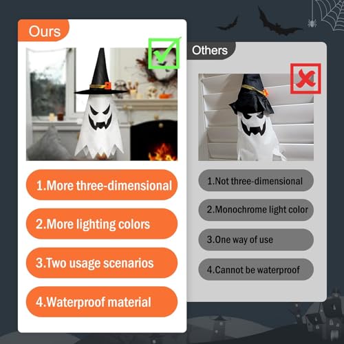 4 Stück LED Geister mit Hexenhu für Halloween Deko Outdoor,LED Halloween Horror Dekoration für Garten Rasen Gruselig Outdoor,Hängende Gespenster Dekorationen