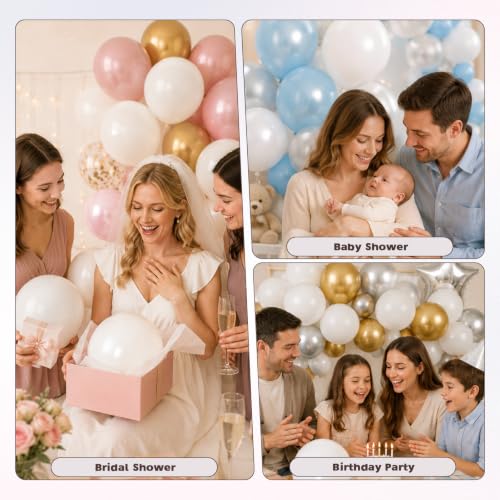 Image of White Balloons, 12 Inch Wedding Latex Party Balloons | 30 Pack Matte White Helium Balloon for Engagement, Bridal Shower, Baby Shower, Birthday, Christmas