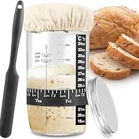 PIQIUQIU Sauerteig-Starterglas 24oz/680ml, Glas-Sauerteig-Starter-Kit mit Dattel-Fütterungsband, Thermometer, deckel, Silikonspatel,wiederverwendbares Sauerteig-Brot-Backzubehör