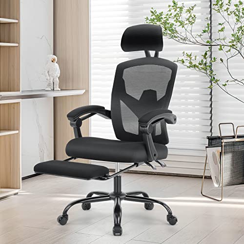 Sweetcrispy Office Computer Desk Chair, Ergonomic High-Back Mesh Rolling Work Swivel Chairs with Wheels, Comfortable Lumbar Support, Comfy Arms for Home, Bedroom, Study, Student, Black