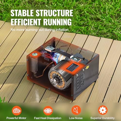 VEVOR PCP Air Compressor, 4500PSI Portable PCP Compressor, 12V DC/110V AC PCP Airgun Compressor Manual-stop, w/External Power Adapter, Built-in Fan, Suitable for Paintball, Air Rifle, Scuba Bottle