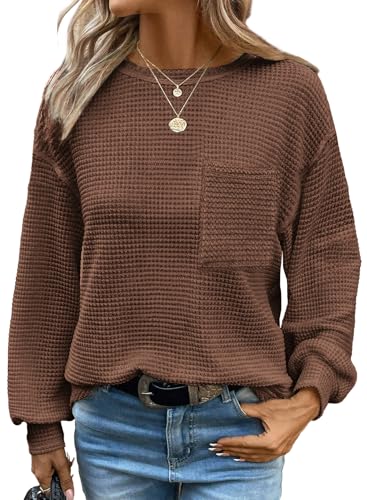 Chicrise Crewneck Sweatshirts Women Waffle Knit...