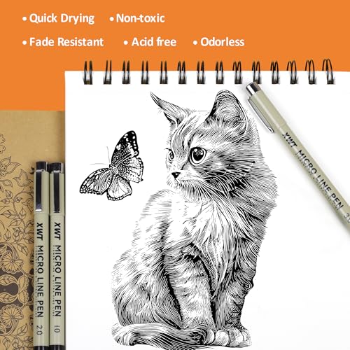 XWT 12+1 Fineliner Drawing Art Pens, Black Waterproof Pigment Ink Set for Artists, Sketching, Manga, Watercolor, Calligraphy, and Detail Outlining Archival Quality Inking Markers - Thumbnail 4