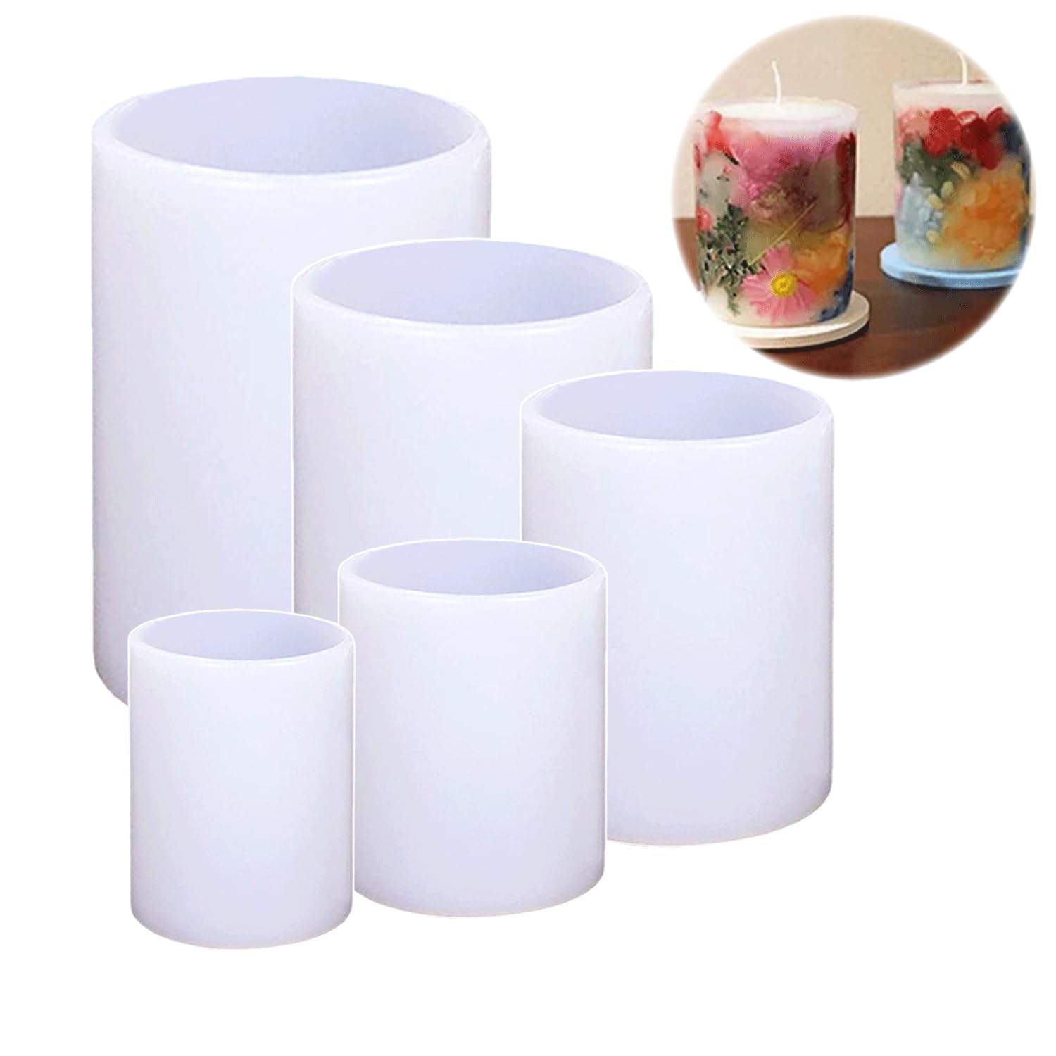 Lot De 5 Moules à Bougies En Silicone Cylindriques – Tailles 20 à 60 Mm, Réutilisables, Pour DIY Bougies/savon