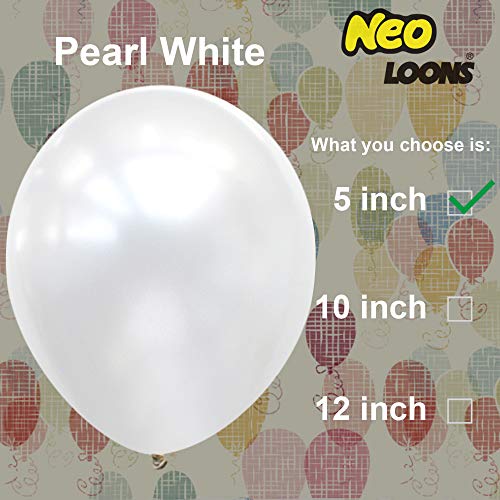 Image of Neo LOONS 100 pcs 5 inch Pearl White Premium Latex Balloons - Great for Kids, Adult Birthdays, Weddings, Receptions, Baby Showers, Water Fights, or Any Celebration