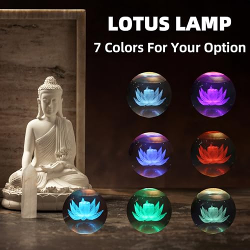 Image of Lotus Lamp Lights 7 Color LED Buddhist Meditation Supplies (11in) | Soft Lighting;Alloy Glass;Multi-scene Decor;Fine Craft;Auspicious Symbol