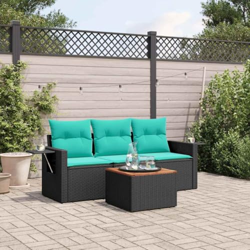 QJBSAVVA 4-teiliges Outdoor Sofa Set Schwarz Polyrattan mit...