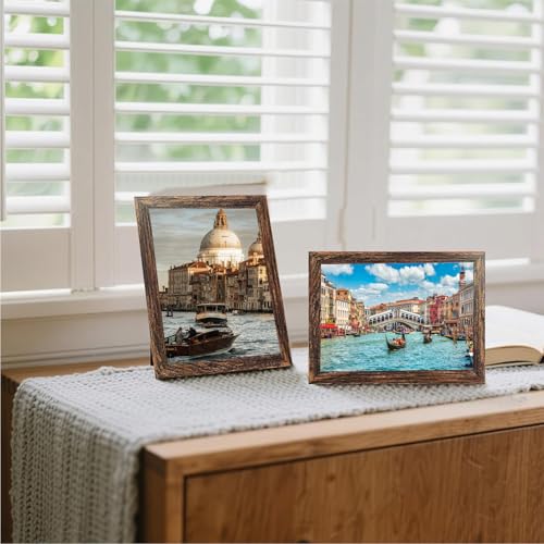 Image of BESCRCL 6x8 Picture Frame Wall or Tabletop, Engineered Wood Frames for 6 x 8 Picture, Brown, 1 Pack