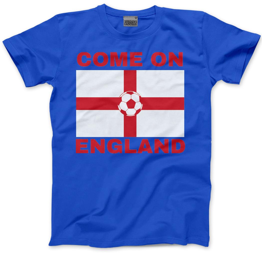 England Top for Kids, Teens and Adults – Come On England Football T-Shirt - World Tournament USA Cup Tee Flag Lions Patriotic Footie Tshirt - XL Blue