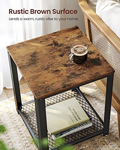 Image of VASAGLE Side Table, 2-Tier Nightstand with Mesh Shelf, Steel Frame